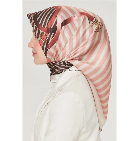 Armine İpek Eşarp 8529D-32 sura ipek çift yönlü kahve yavruağzı eşarp